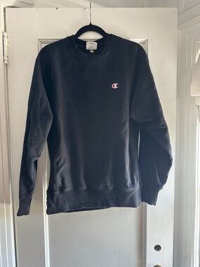 Champion Black Crewneck Sweatshirt with Small Red & White Logo